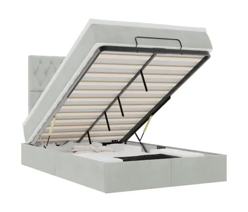 Ottomani Voodiraam Madratsitega, Helehall, 120X200cm Samet