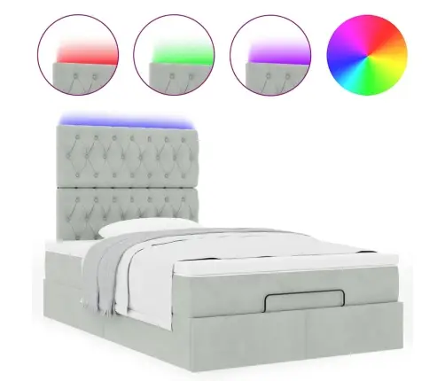 Ottomani Voodiraam Madratsitega, Helehall, 120X200cm Samet