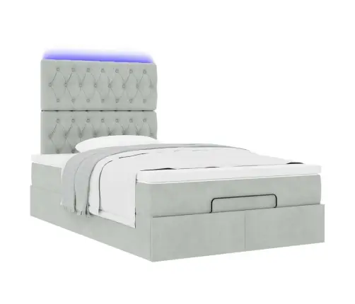 Ottomani Voodiraam Madratsitega, Helehall, 120X200cm Samet