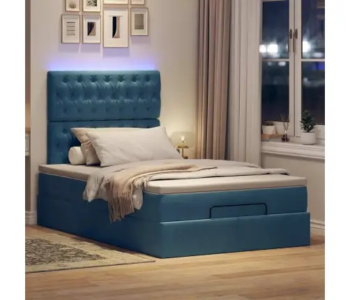 Ottomani Voodiraam Madratsitega, Tumesinine, 120X200 cm Samet