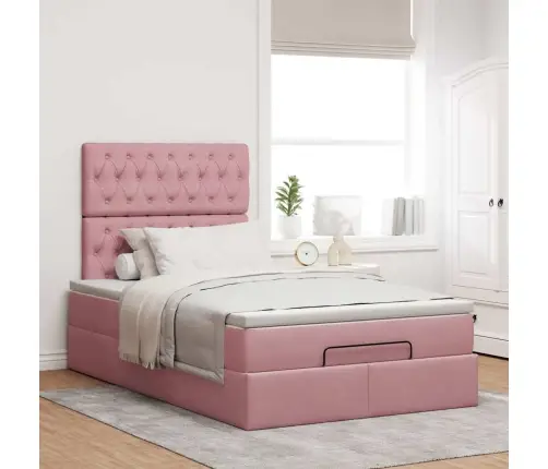 Osmaņu Gultas Rāmis Ar Matračiem Rozā 120X200Cm Samts Vidaxl