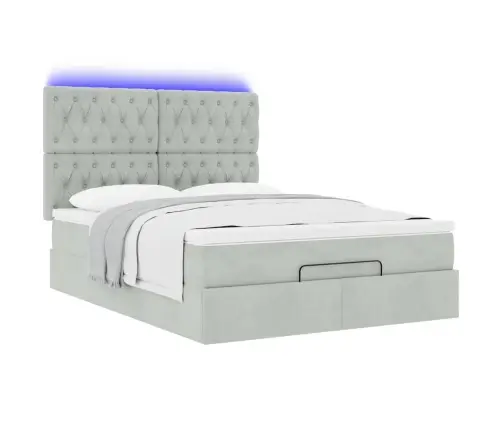 Osmanų Lovos Rėmas Su Čiužiniais, Pilkas, 140X190cm Aksomas