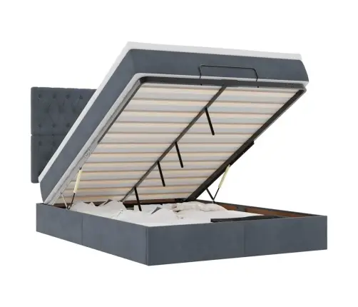 Ottomani Voodi Madratsitega Ja Led, Tumehall, 140X190cm Samet