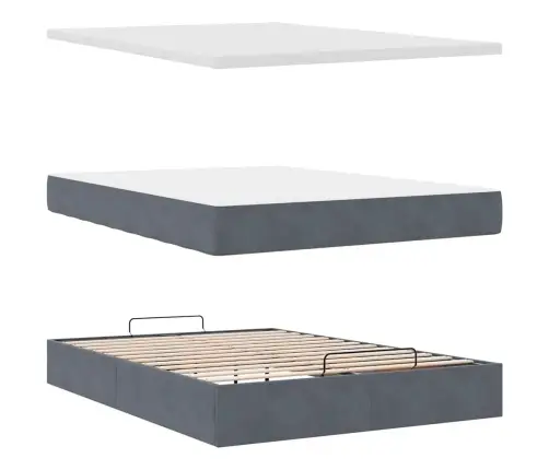 Ottomani Voodi Madratsitega Ja Led, Tumehall, 140X190cm Samet