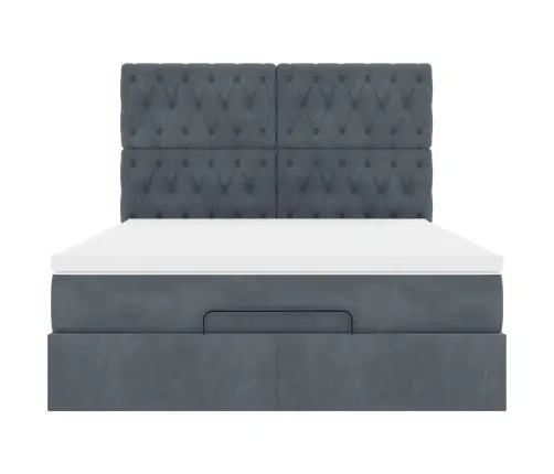 Ottomani Voodi Madratsitega Ja Led, Tumehall, 140X190cm Samet