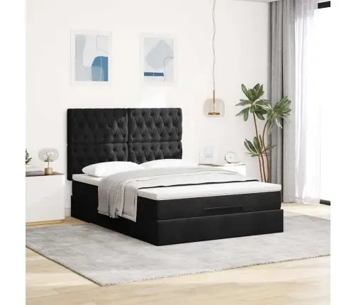 Osmaņu Gultas Rāmis Ar Matračiem Melns 140X190 Cm Samts Vidaxl