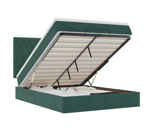 Osmaņu Gultas Rāmis Ar Matračiem Tumši Zaļš 140X190 Cm Samts Vidaxl