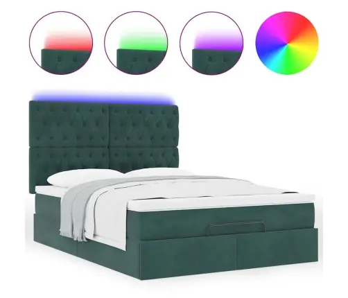 Osmaņu Gultas Rāmis Ar Matračiem Tumši Zaļš 140X190 Cm Samts Vidaxl