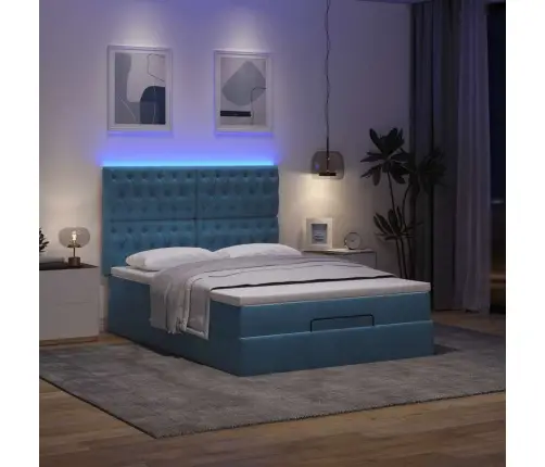 Osmaņu Gulta Ar Matračiem & Leds, Tumši Zils, 140X190Cm, Samts Vidaxl