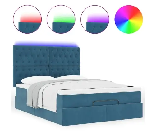 Osmaņu Gulta Ar Matračiem & Leds, Tumši Zils, 140X190Cm, Samts Vidaxl