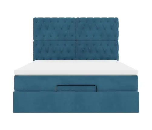 Osmaņu Gulta Ar Matračiem & Leds, Tumši Zils, 140X190Cm, Samts Vidaxl