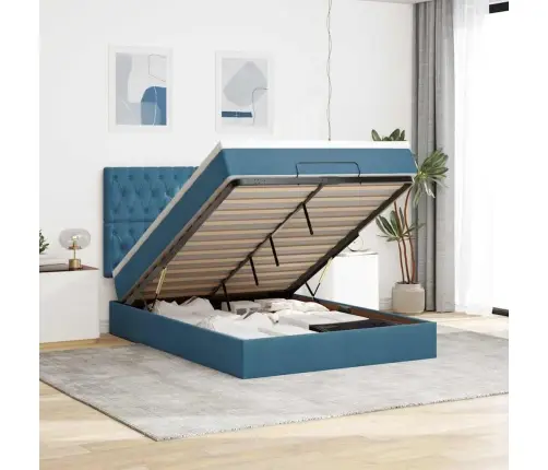 Osmaņu Gulta Ar Matračiem & Leds, Tumši Zils, 140X190Cm, Samts Vidaxl