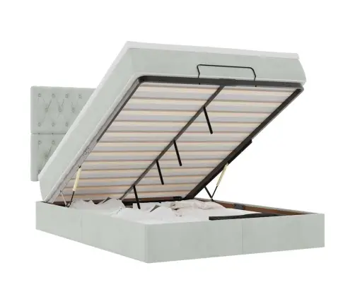 Ottomani Voodi Madratsitega Ja Led, Helehall, 140X200 cm Samet