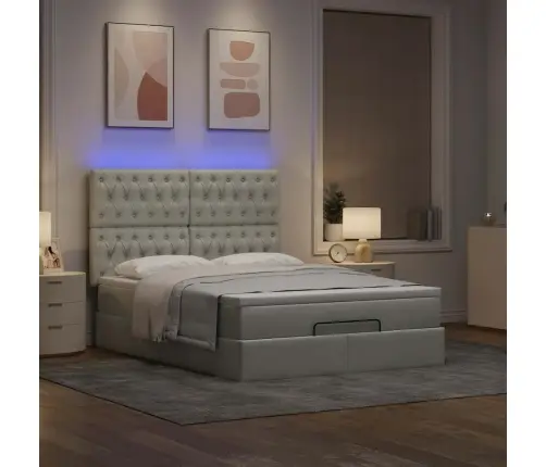 Ottomani Voodi Madratsitega Ja Led, Helehall, 140X200 cm Samet