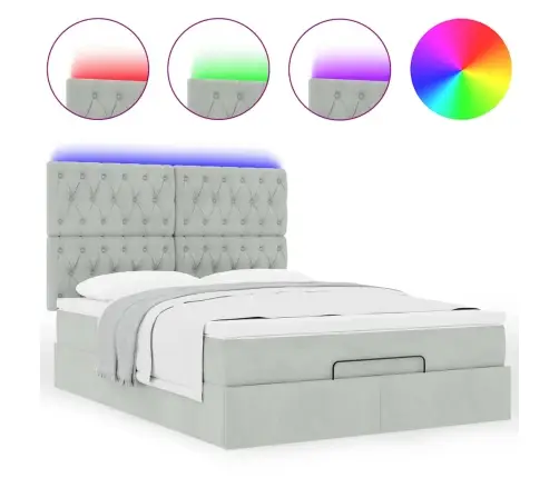 Ottomani Voodi Madratsitega Ja Led, Helehall, 140X200 cm Samet