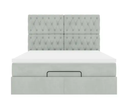 Ottomani Voodi Madratsitega Ja Led, Helehall, 140X200 cm Samet