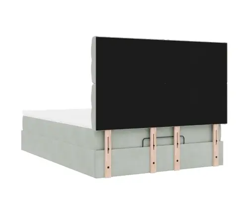 Ottomani Voodi Madratsitega Ja Led, Helehall, 140X200 cm Samet