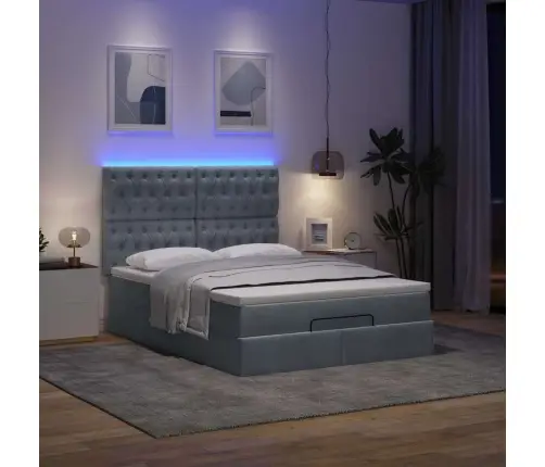 Osmaņu Gulta Ar Matračiem & Leds, Tumši Pelēks, 140X200Cm Samts Vidaxl