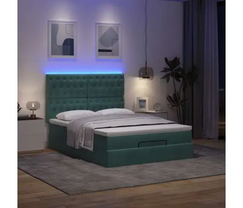 Osmaņu Gulta Ar Matračiem & Leds, Tumši Zaļš, 140X200Cm Samts Vidaxl