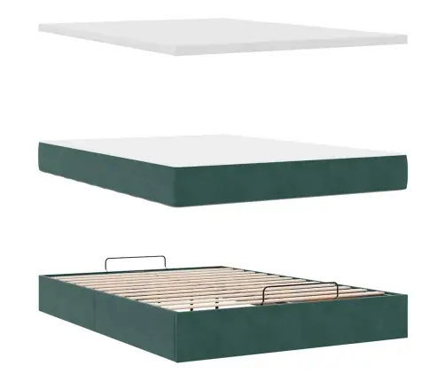 Osmaņu Gulta Ar Matračiem & Leds, Tumši Zaļš, 140X200Cm Samts Vidaxl