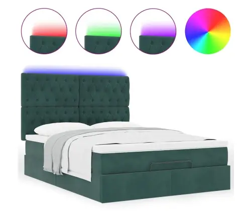 Osmaņu Gulta Ar Matračiem & Leds, Tumši Zaļš, 140X200Cm Samts Vidaxl