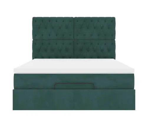 Osmaņu Gulta Ar Matračiem & Leds, Tumši Zaļš, 140X200Cm Samts Vidaxl