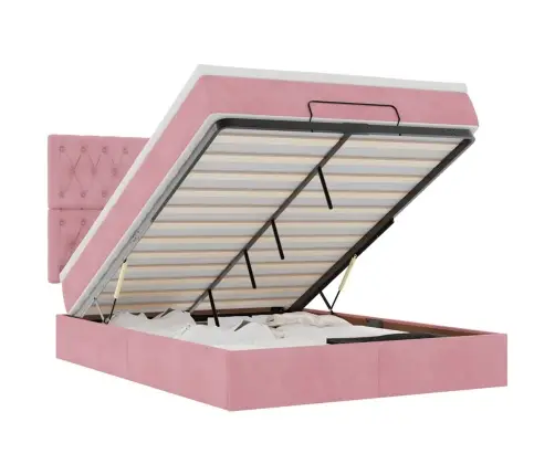 Ottomani Voodi Madratsite Ja Led-Lampidega Roosa Samet