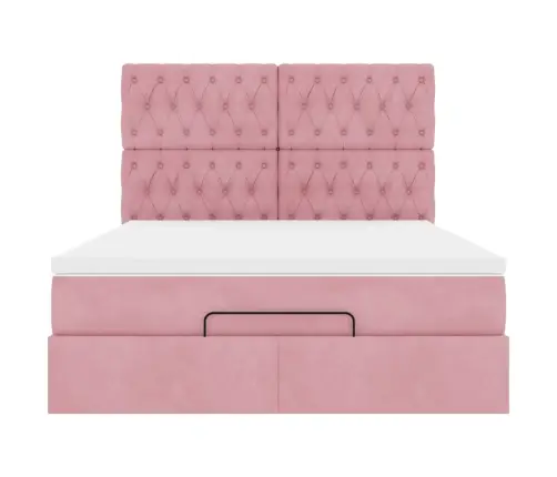 Ottomani Voodi Madratsite Ja Led-Lampidega Roosa Samet