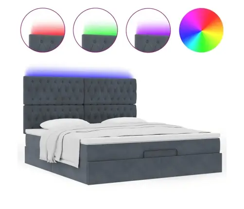 Ottomani Voodiraam Madratsitega, Tumehall, 160X200 cm Samet