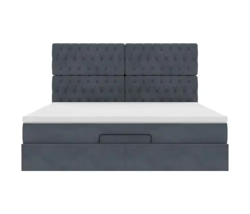 Ottomani Voodiraam Madratsitega, Tumehall, 160X200 cm Samet