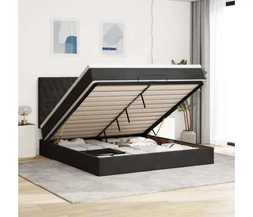 Osmaņu Gultas Rāmis Ar Matračiem Melns 160X200Cm Audums Vidaxl