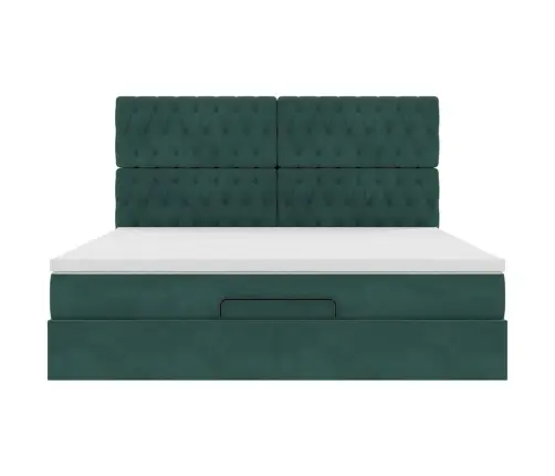 Osmanų Lovos Rėmas Su Čiužiniais, Žalias, 160X200cm Aksomas