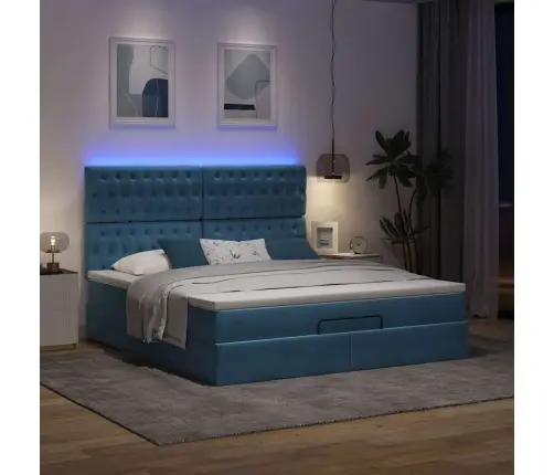 Ottomani Voodiraam Madratsitega, Tumesinine, 160X200 cm Samet