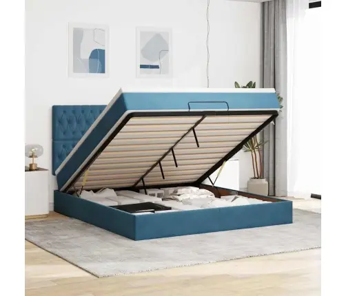 Ottomani Voodiraam Madratsitega, Tumesinine, 160X200 cm Samet