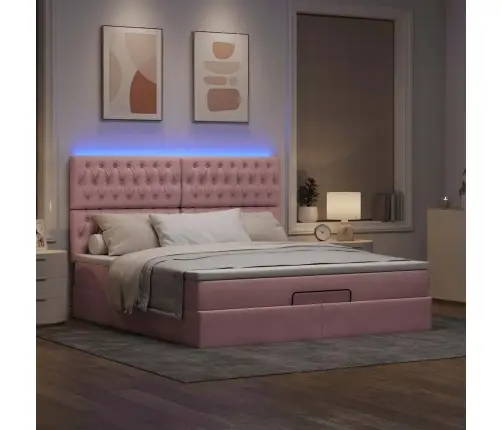 Osmaņu Gultas Rāmis Ar Matračiem Rozā 160X200Cm Audums Vidaxl