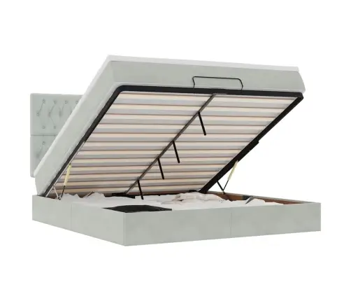 Ottomani Voodiraam Madratsitega, Helehall, 180X200 cm Samet