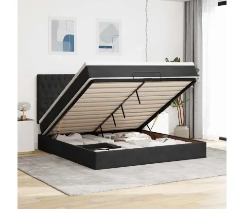 Osmaņu Gultas Rāmis Ar Matračiem Melns 180X200Cm Audums Vidaxl