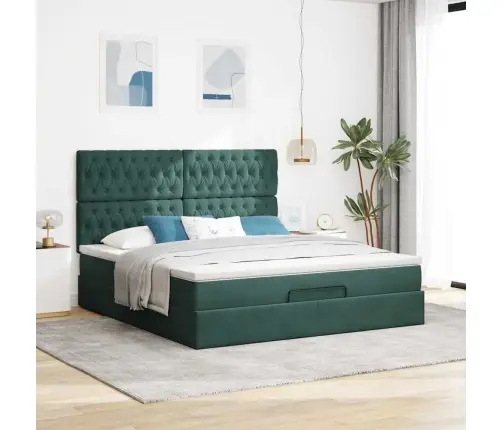 Osmaņu Gultas Rāmis Ar Matračiem Tumši Zaļš 180X200Cm Audums Vidaxl