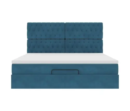 Osmaņu Gultas Rāmis Ar Matračiem Tumši Zils 180X200Cm Audums Vidaxl