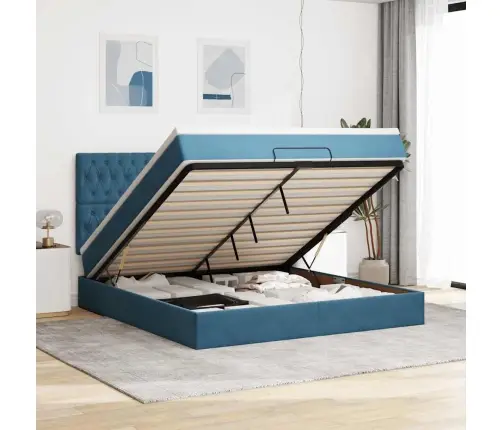 Osmaņu Gultas Rāmis Ar Matračiem Tumši Zils 180X200Cm Audums Vidaxl