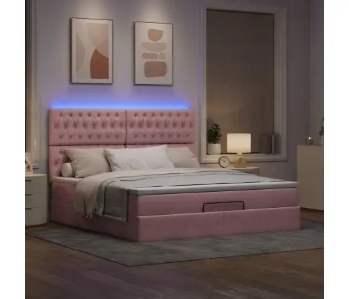 Osmaņu Gultas Rāmis Ar Matračiem Rozā 180X200Cm Audums Vidaxl