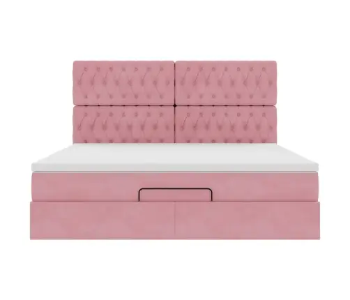 Osmaņu Gultas Rāmis Ar Matračiem Rozā 180X200Cm Audums Vidaxl