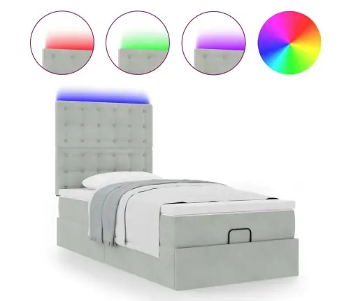 Ottomani Voodiraam Madratsitega, Helehall, 80X200 cm Samet