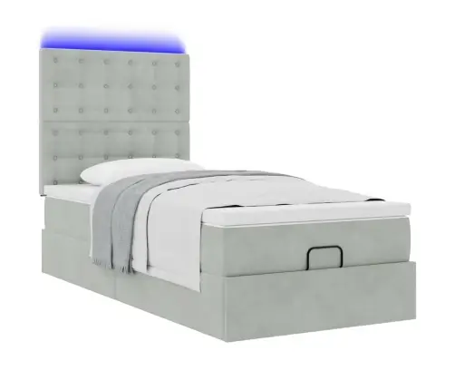 Ottomani Voodiraam Madratsitega, Helehall, 80X200 cm Samet