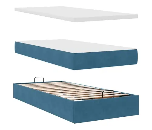 Osmaņu Gultas Rāmis Ar Matračiem Tumši Zils 80X200 Cm Samts Vidaxl