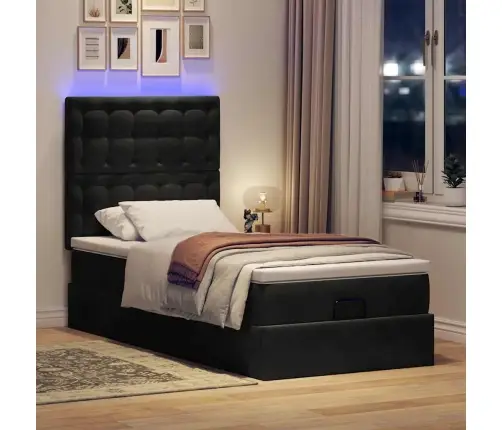 Osmaņu Gultas Rāmis Ar Matračiem Melns 90X190 Cm Samts Vidaxl