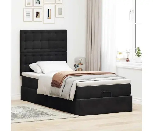 Osmaņu Gultas Rāmis Ar Matračiem Melns 90X190 Cm Samts Vidaxl