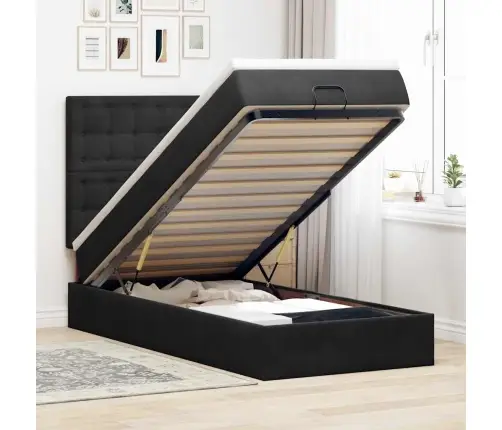 Osmaņu Gultas Rāmis Ar Matračiem Melns 90X190 Cm Samts Vidaxl