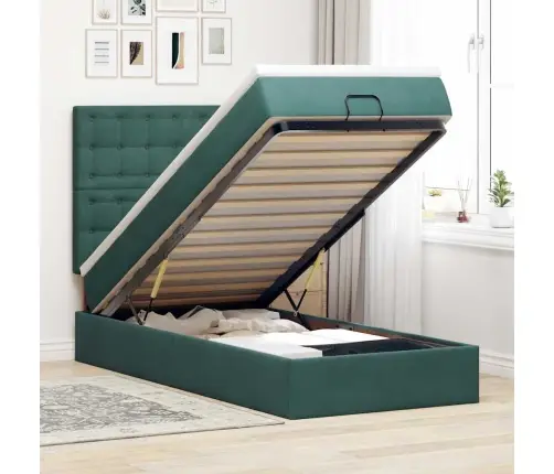 Osmanų Lovos Rėmas Su Čiužiniais, Žalias, 90X190cm Aksomas