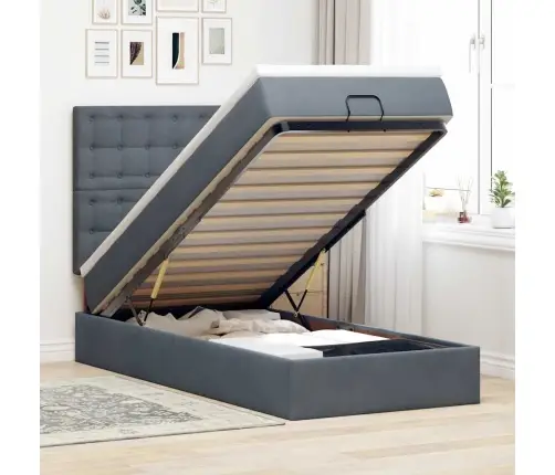 Osmanų Lovos Rėmas Su Čiužiniais, Pilkas, 90X200cm Aksomas